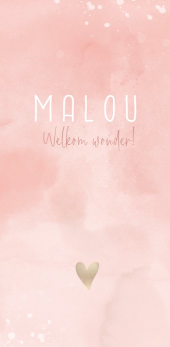 Geboortekaartje meisje waterverf roze Malou voor
